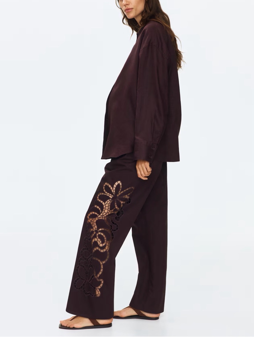 H&M Mama Maternity Brown EYELET CUT OUT Pants Size XS NWT